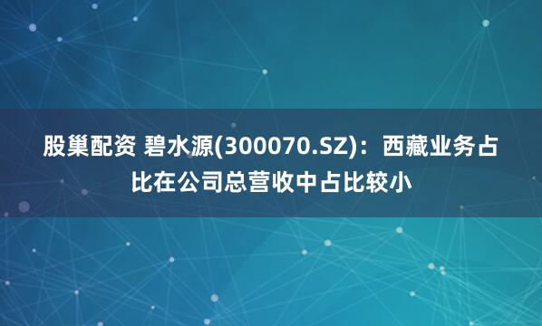 股巢配资 碧水源(300070.SZ)：西藏业务占比在公司总营收中占比较小