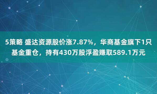 5策略 盛达资源股价涨7.87%，华商基金旗下1只基金重仓，持有430万股浮盈赚取589.1万元